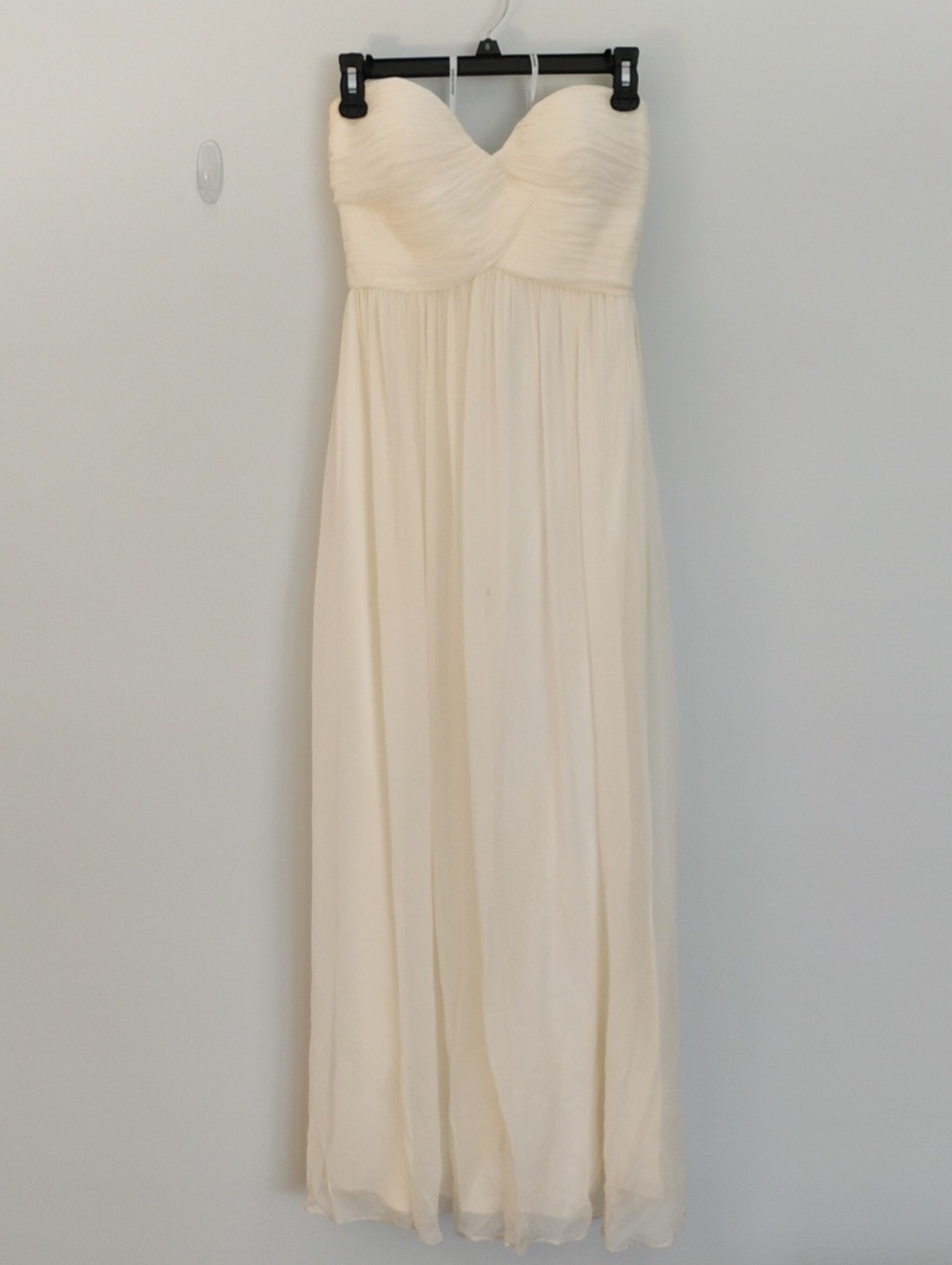 Donna Morgan Ivory Chiffon Strapless Sweetheart Maxi Gown Fair Condition Size 2